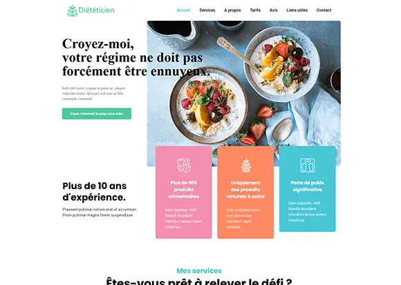 Image du site démonstration pour diététicien